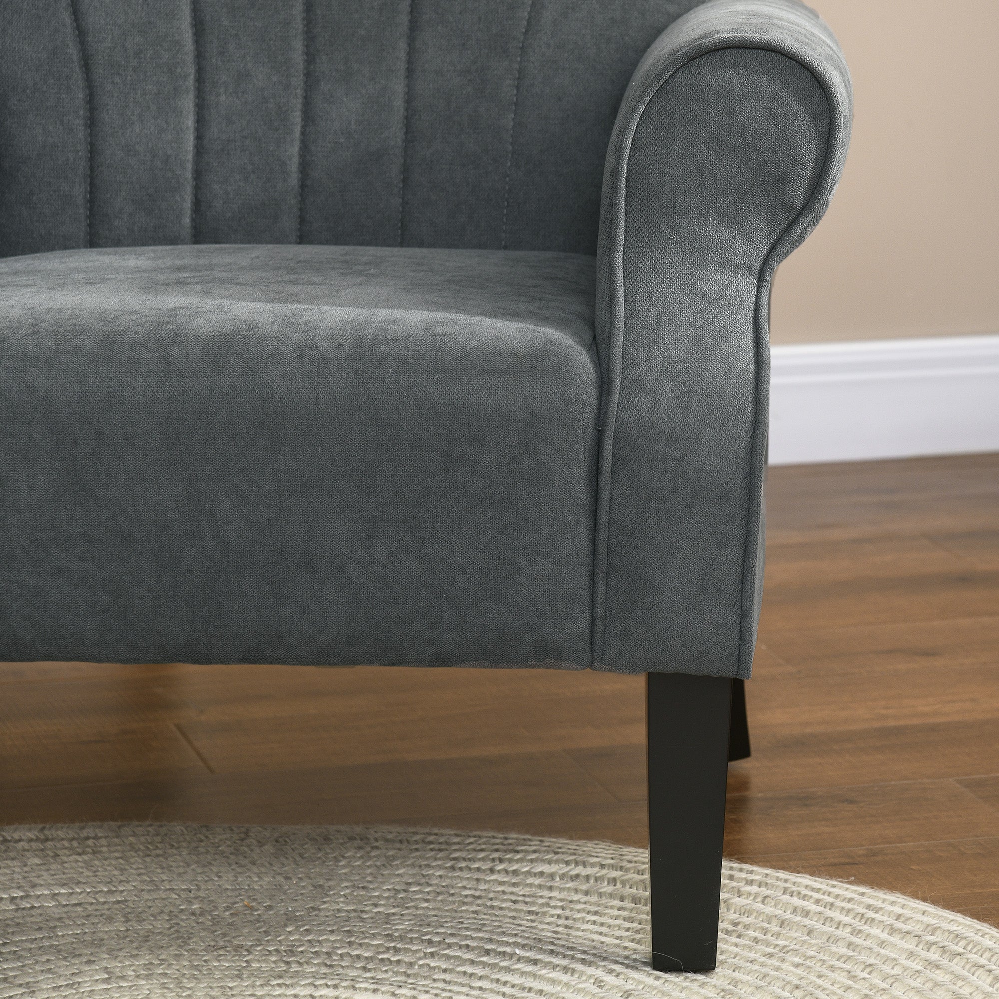HOMCOM Upholstered Accent Chair with Rolled Arms and Wood Legs, Armchair for Living Room Bedroom, Grey
